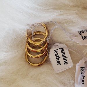 Brass Stackable Rings w/leather insert 6.5